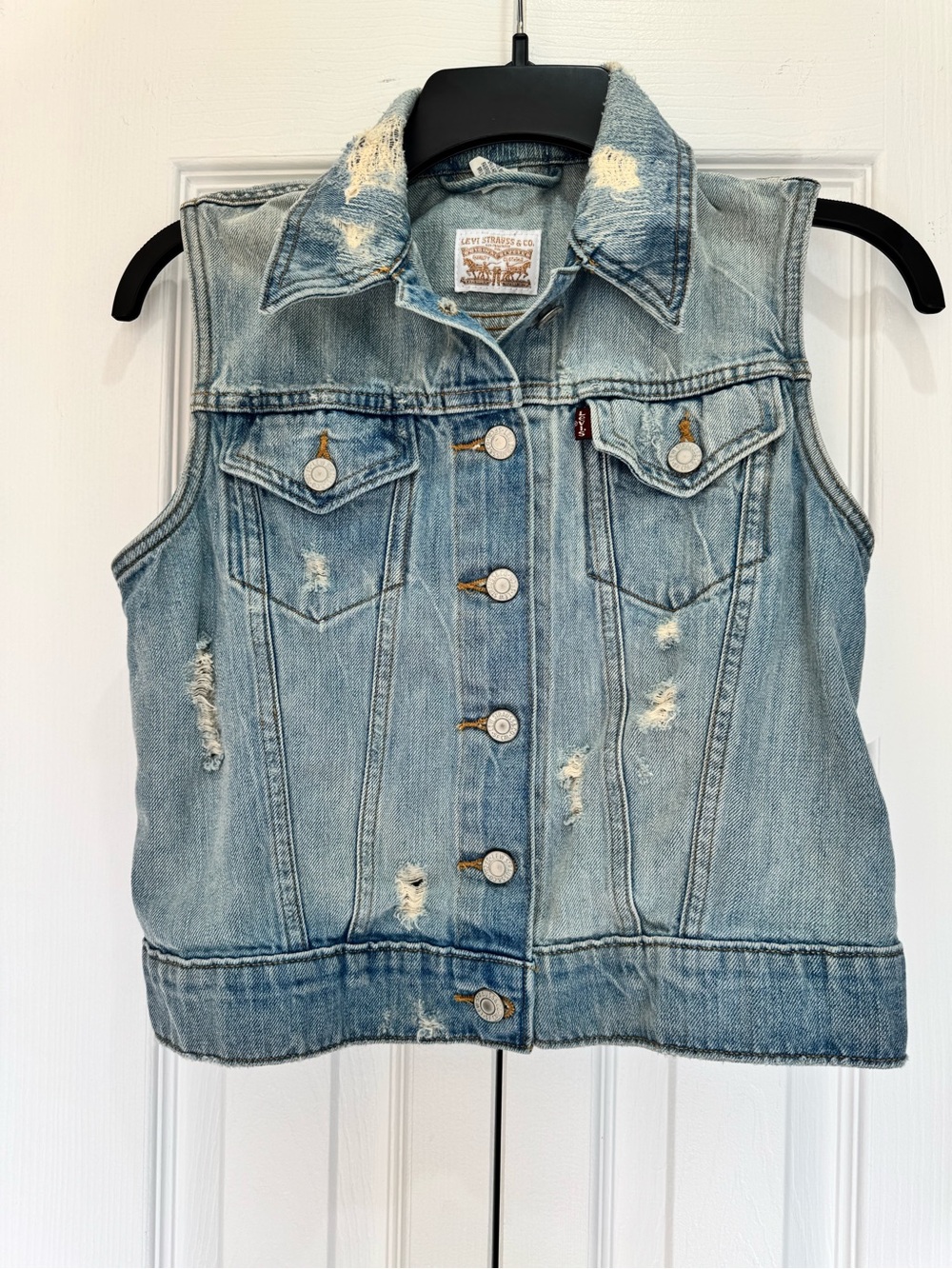 Levi's Light Wash Distressed Denim Vest - Blue